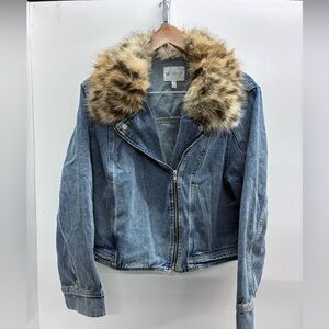 Jessica Simpson Light Blue Denim Jacket with Faux Fur Collar